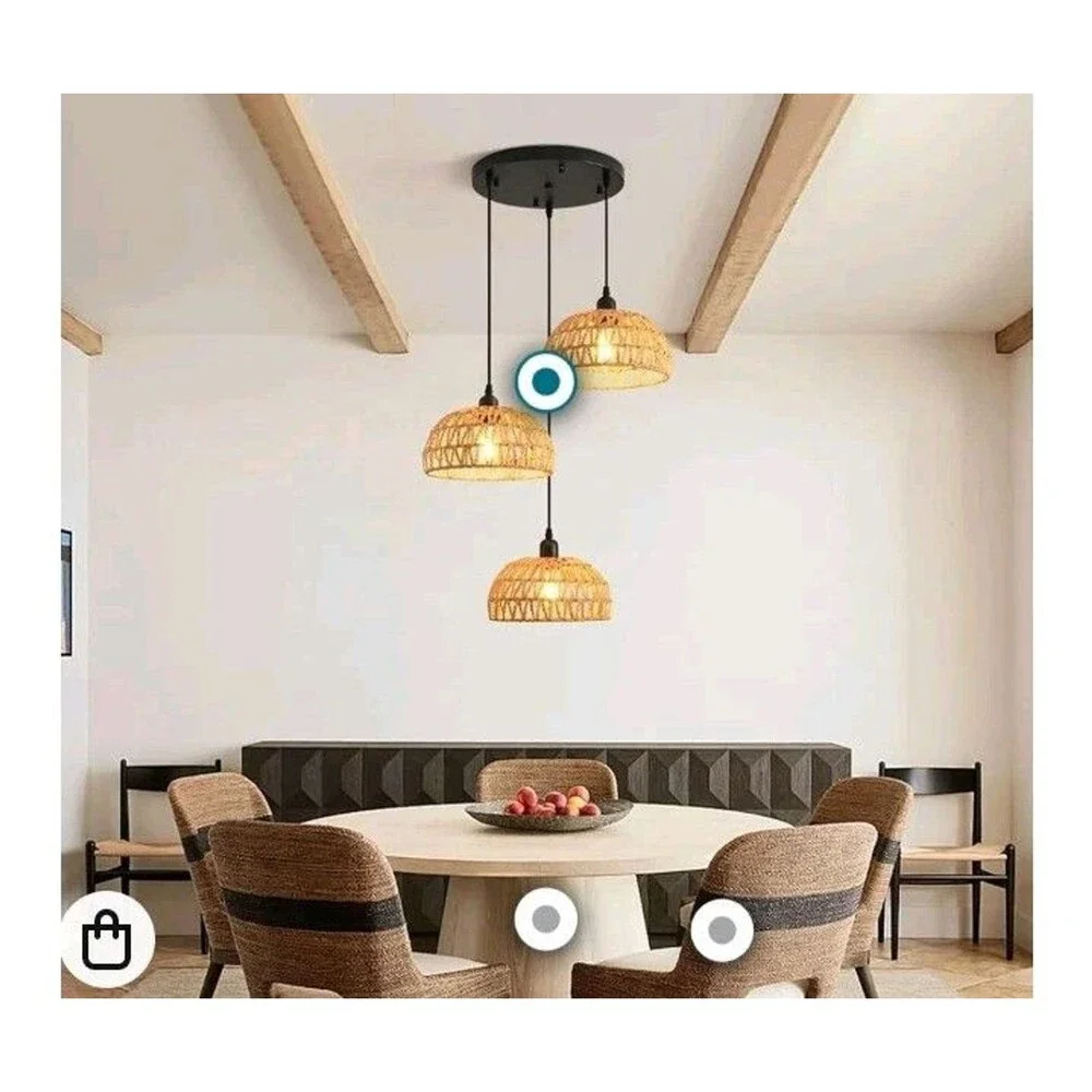 3 Light Rattan Pendant Lights Boho Hand Woven Rattan Chandelier Coastal Lighting